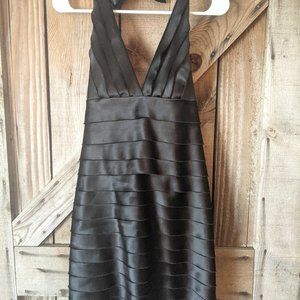 Shiny Black Satin Halter Dress